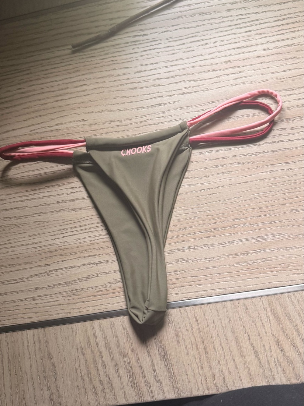 Chooks/ boutine la Olive Green & Pink String Bikini Bottom